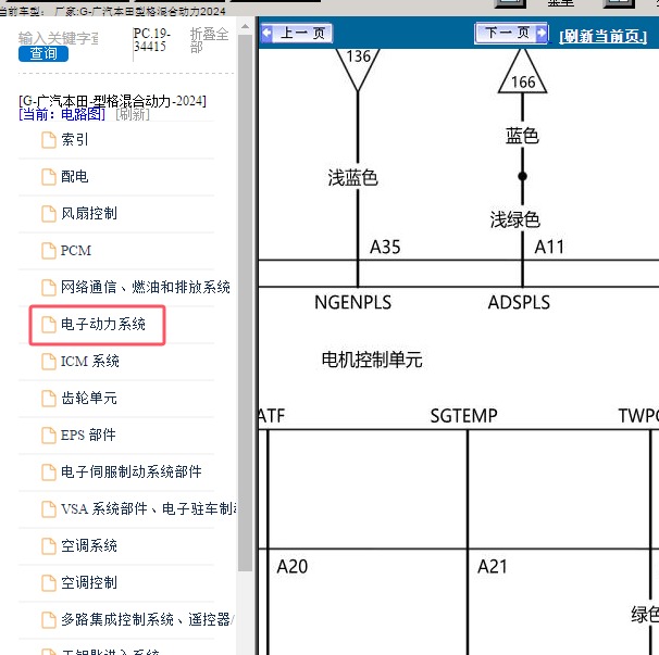 2024年广汽本田-型格混合动力 电机控制器电路图
