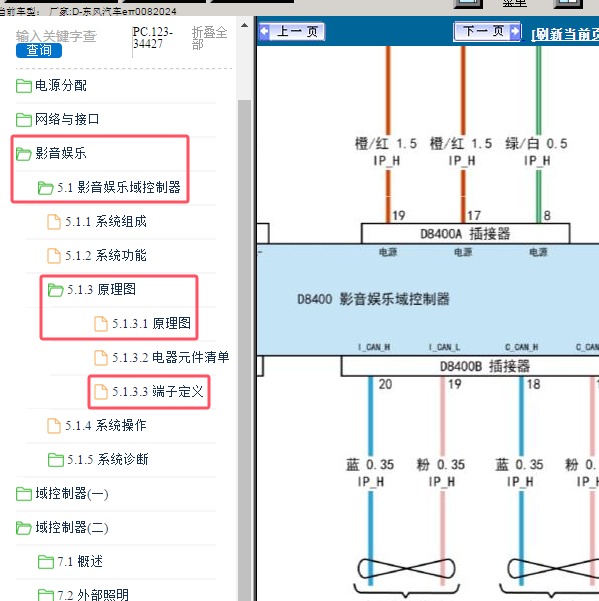 2024年东风汽车-eπ008 音响系统电路图和针脚图