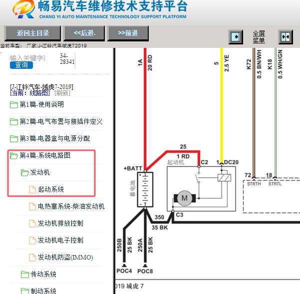 2019年江铃域虎7起动机电路图