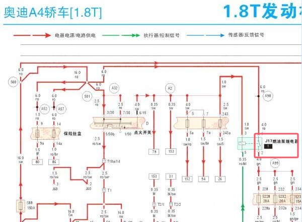 2007年奥迪A4发动机燃油泵继电器电路图