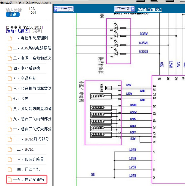 2011年众泰朗俊Z200 自动变速箱电路图
