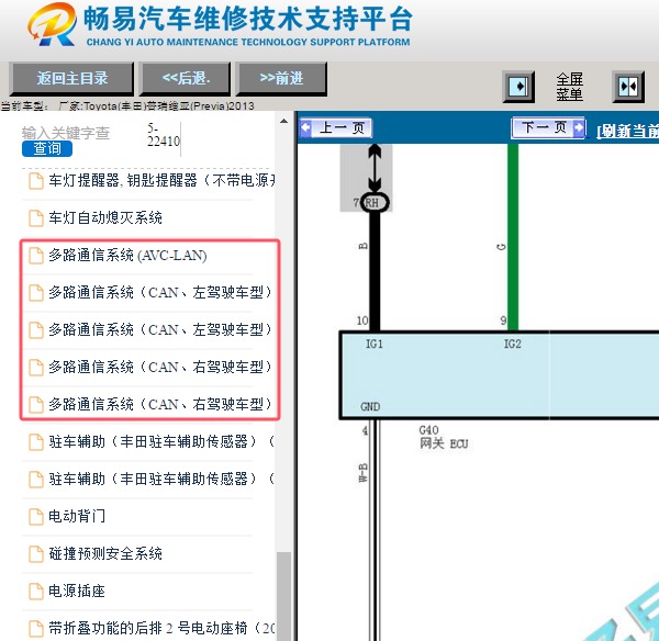 2013年丰田普瑞维亚通信电路图