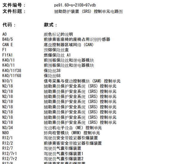 2021年奔腾V260L 气囊雨刮雷达电路图