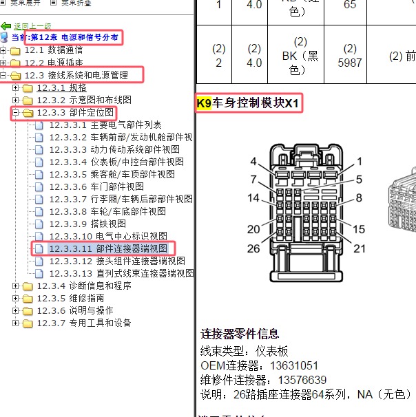 2013年别克君越车身模块针脚定义