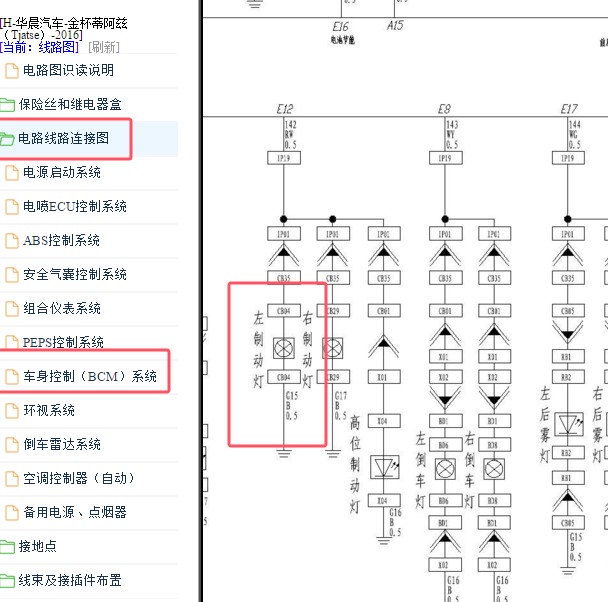 2016年华晨金杯蒂阿兹刹车灯电路图