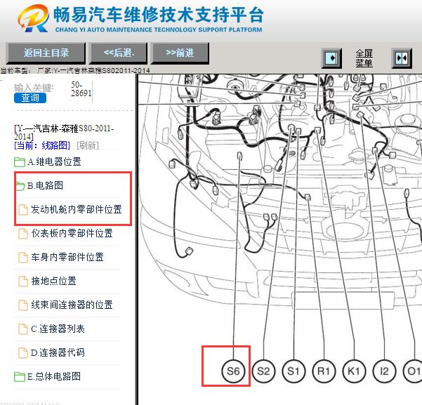 2011-2014年一汽森雅S80里程表传感器位置