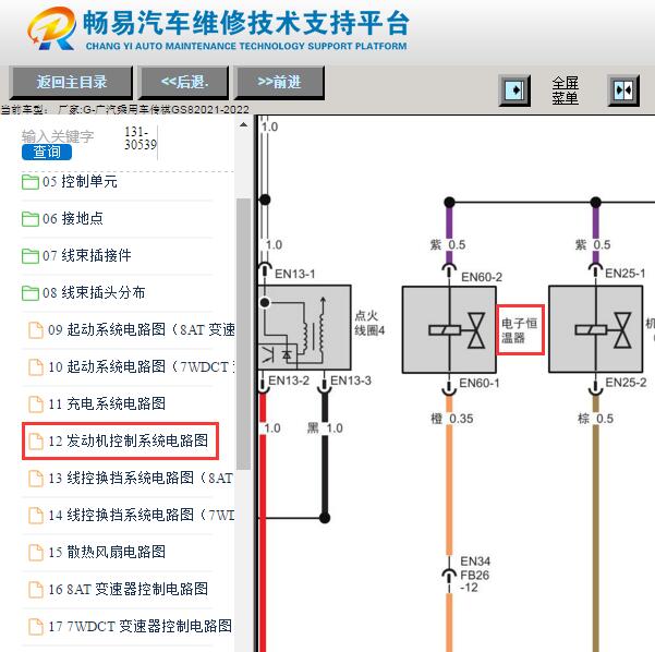 2021-2022年传祺GS8电子节温器电路图