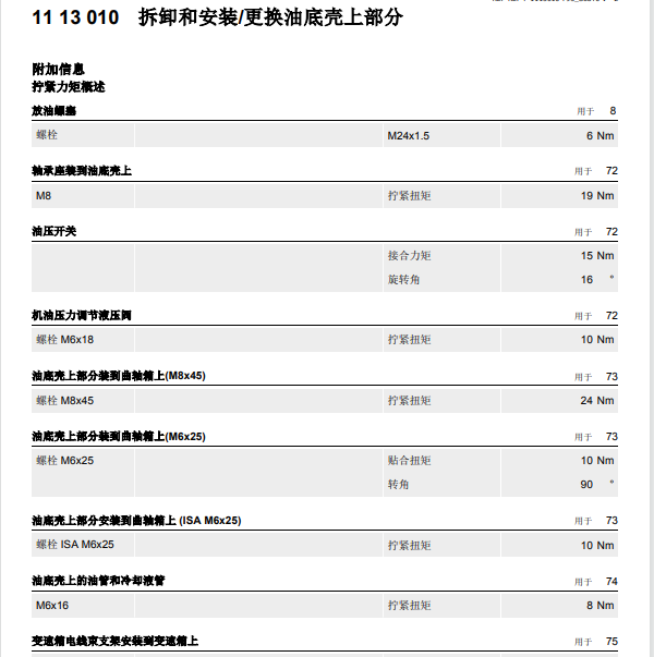 2023年宝马X5发动机维修扭矩资料