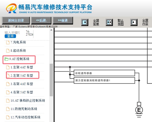 2006年斯巴鲁傲虎变速箱电路图资料