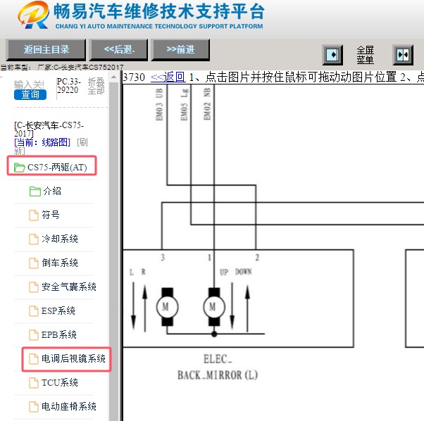 2017年长安CS75后视镜电路图
