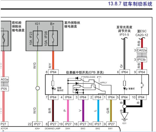 2017年吉利帝豪电子手刹开关电路图