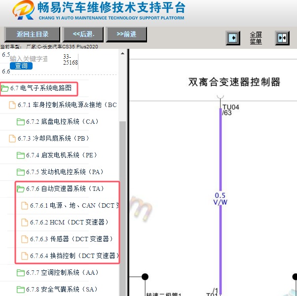 2020年长安汽车CS35 Plus 双离合变速箱电路图