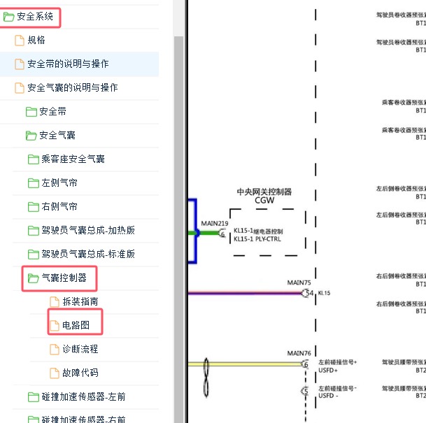 2019-2020年蔚来ES6安全气囊CAN电路图