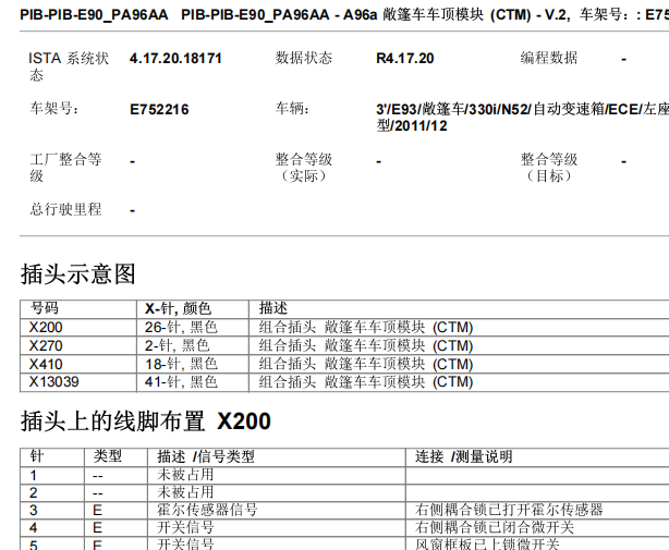 2011年宝马330i 敞篷电脑针脚资料