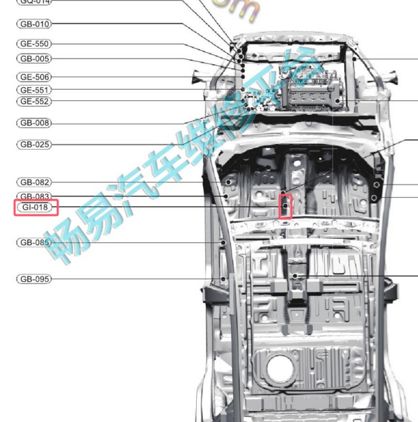 2019年奇瑞瑞虎8 GI-018搭铁点位置