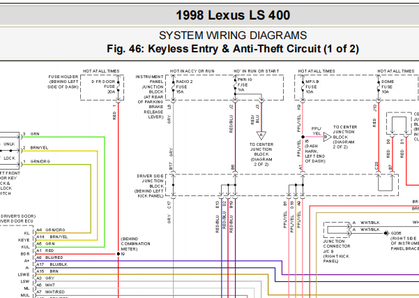 1998年雷克萨斯LS400门锁和防盗电路图
