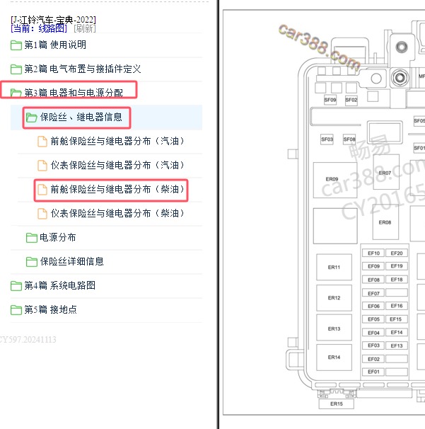 2022年江铃宝典发动机舱保险盒说明