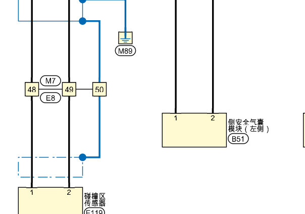 2022年日产轩逸安全气囊碰撞传感器电路图