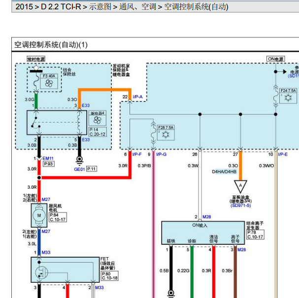 2015年现代圣达菲空调鼓风机电路图