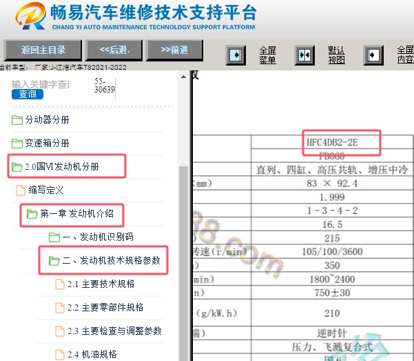 2021-2022年江淮T8 HFC4DB2-2E发动机资料