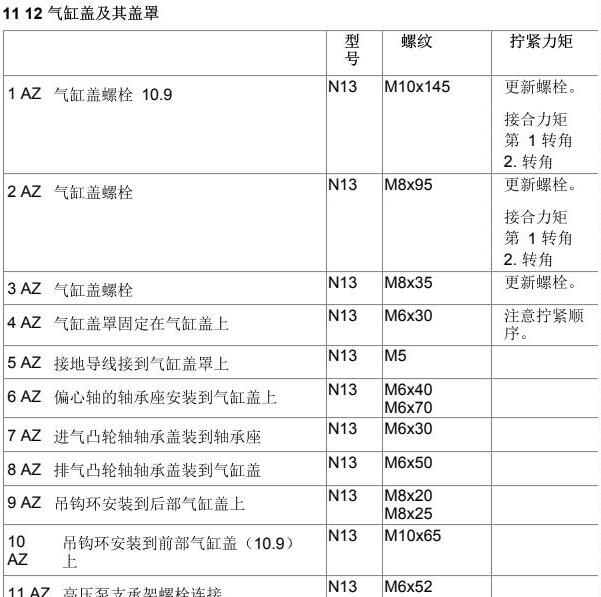 2013年宝马316i缸盖螺丝扭矩