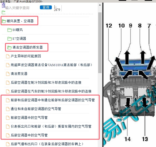 2008年奥迪Q7空调管道分布图