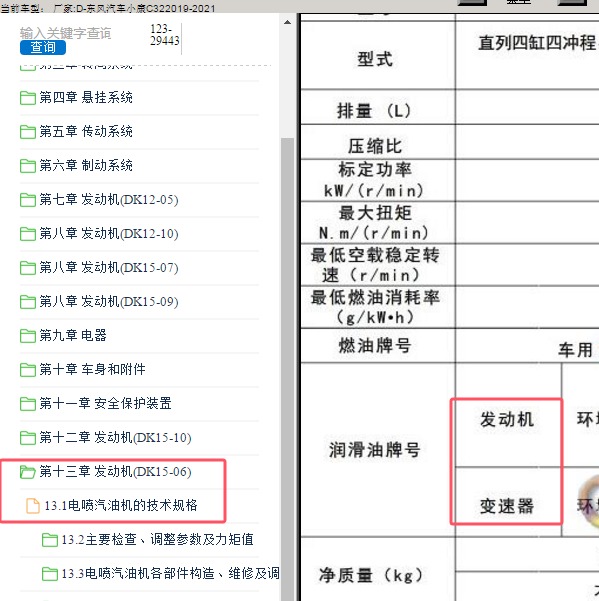 2021年东风汽车-小康C32 机油和变速箱油规格、容量