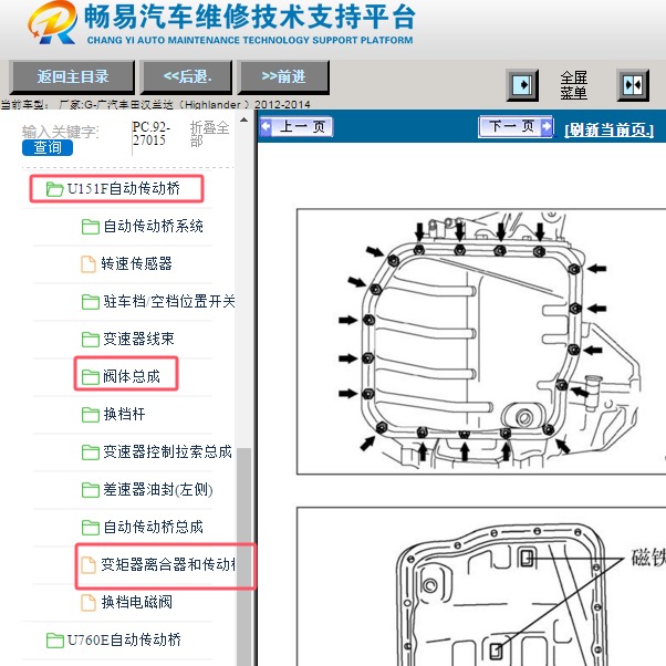 2012年丰田汉兰达变速箱阀体和离合器维修手册