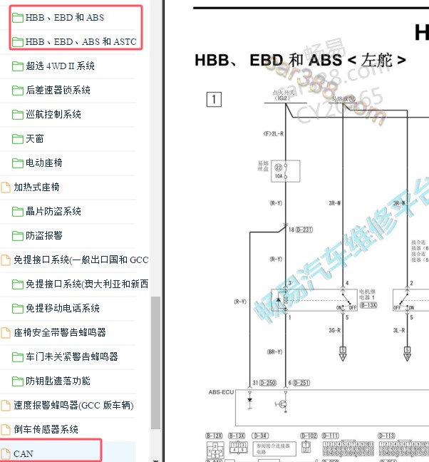 2013-2014年三菱帕杰罗ABS和CAN电路图