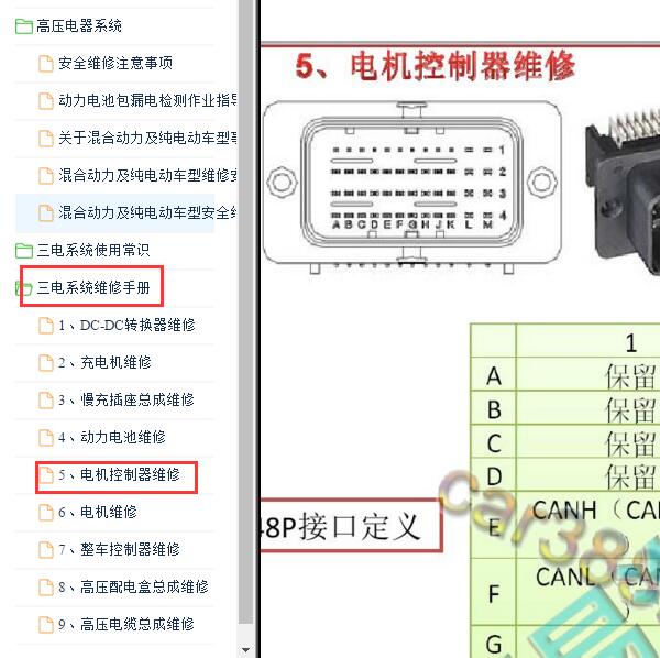 2015年比亚迪唐电机控制针脚图
