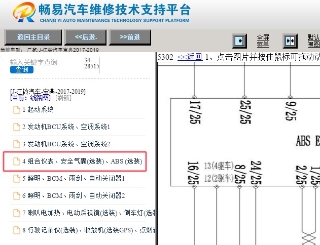 2017-2019年江铃宝典仪表和ABS电路图