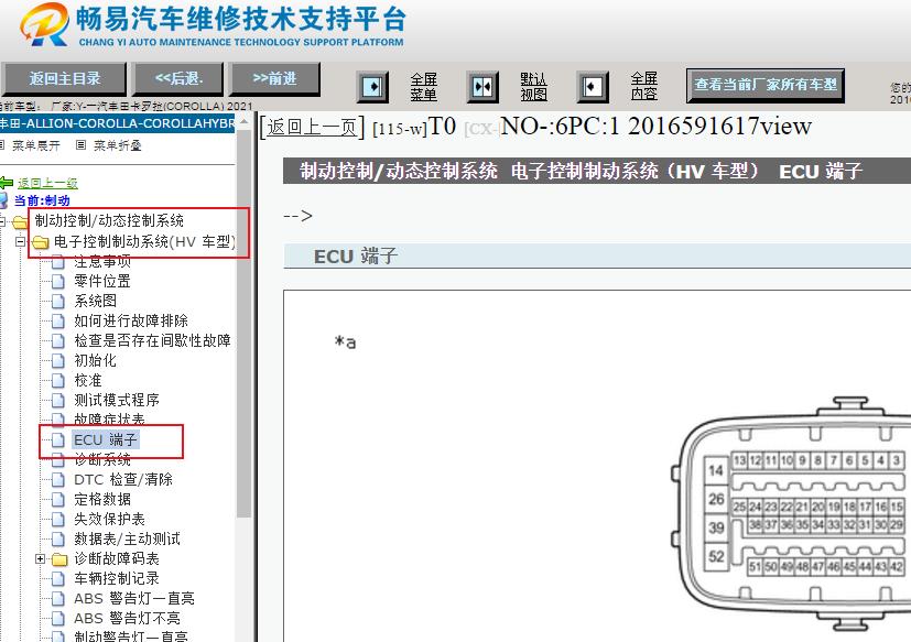 2021年丰田卡罗拉ABS针脚资料