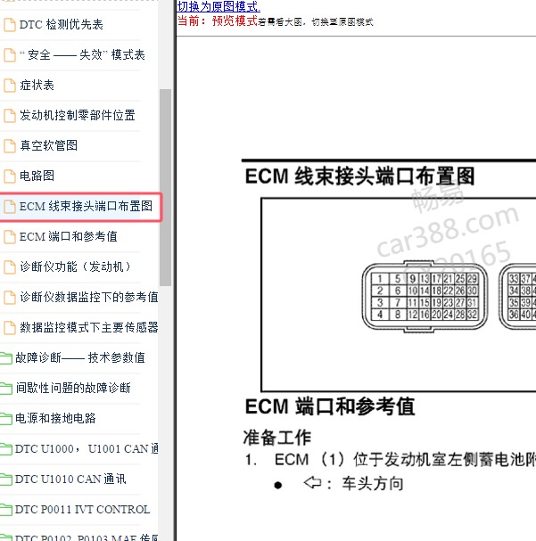 2012-2013年日产启辰D50发动机针脚定义