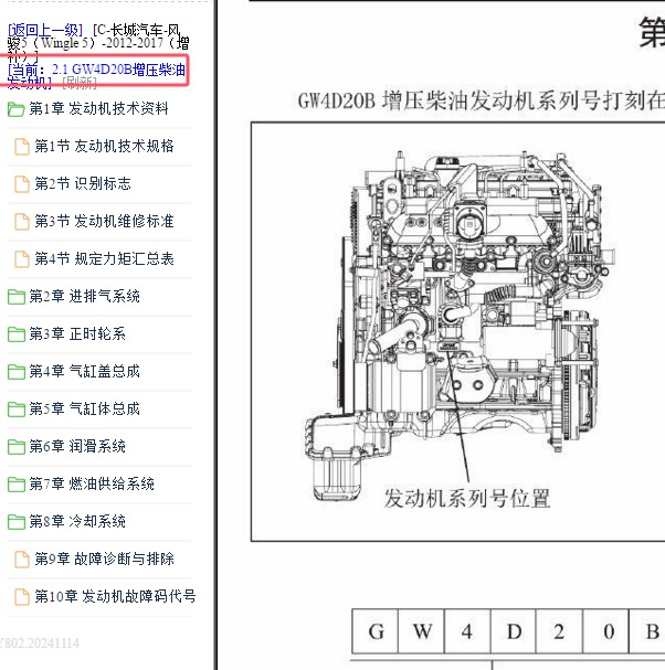 2012-2017年长城风骏5 GW4D20B发动机维修手册