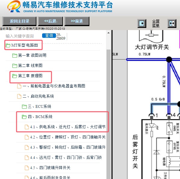2015年奇瑞开瑞K50后雾灯电路图