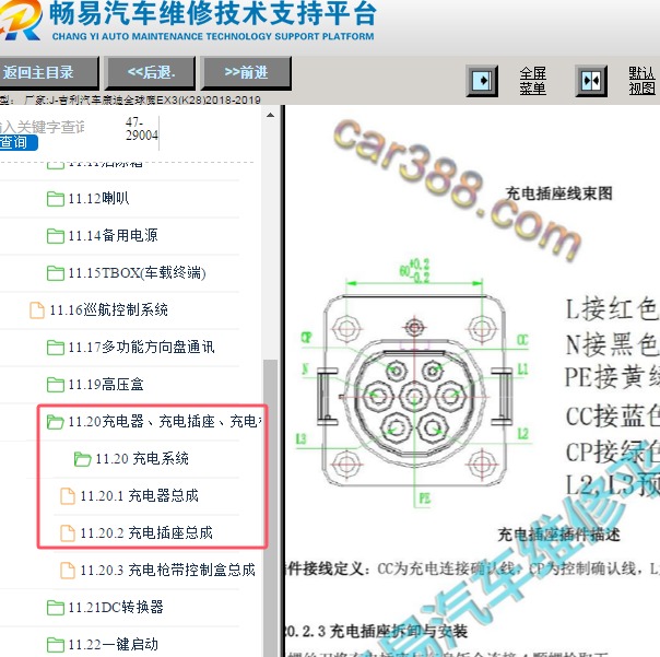 2018年吉利汽车康迪全球鹰EX3 充电机针脚资料