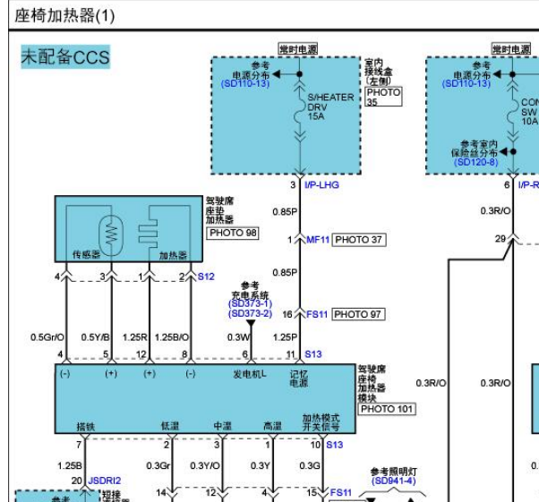 2012年现代劳恩斯座椅加热通风电路图和维修手册