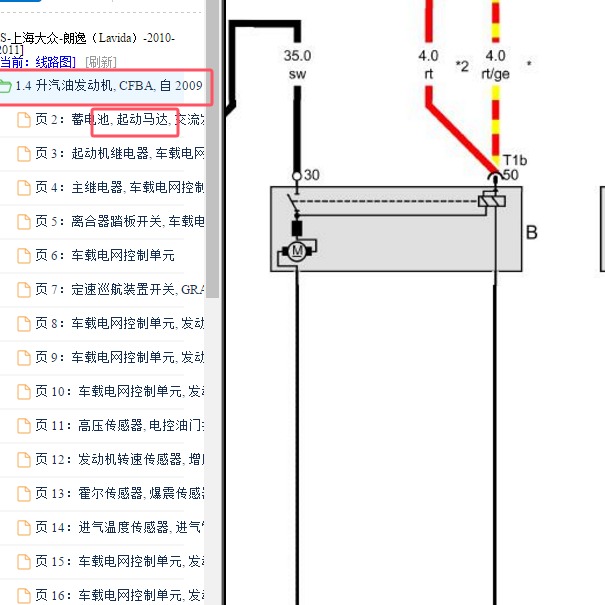 2010-2011年大众朗逸启动马达电路图