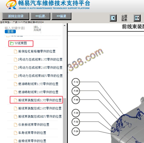 2024年一汽红旗H5右前线束走向图
