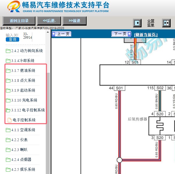2019年长安汽车神骐T20L发动机电路图