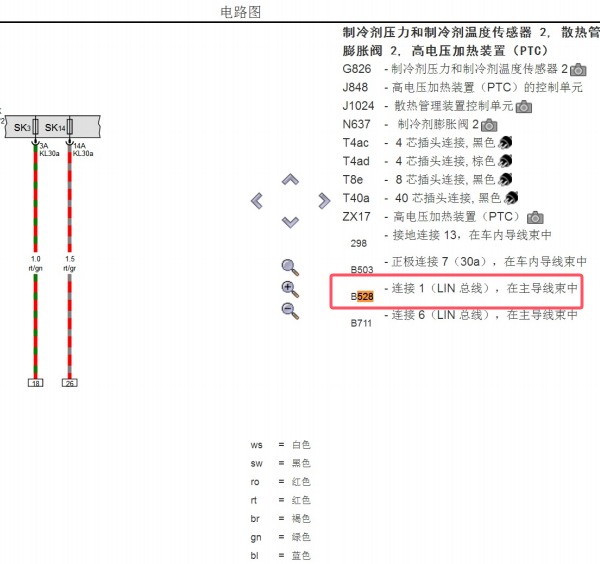 2021年大众途锐混动PTC加热器位置和B528 LIN线节点位置说明