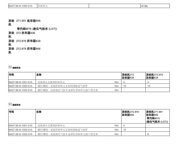 2014年奔驰唯雅诺发动机大修数据资料