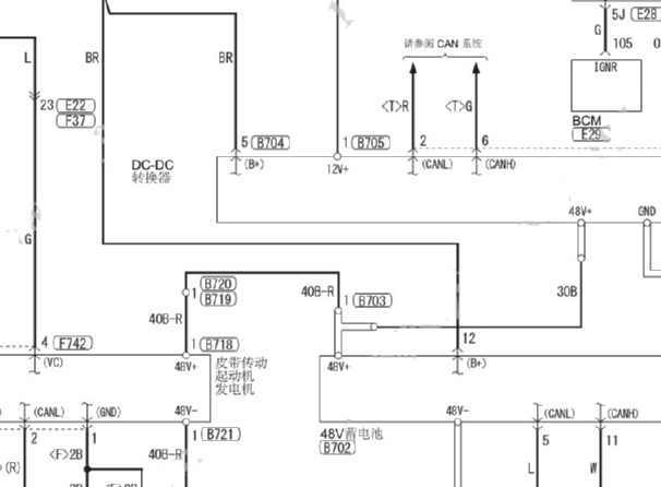 2023年三菱欧蓝德48V蓄电池和DCDC转换器电路图