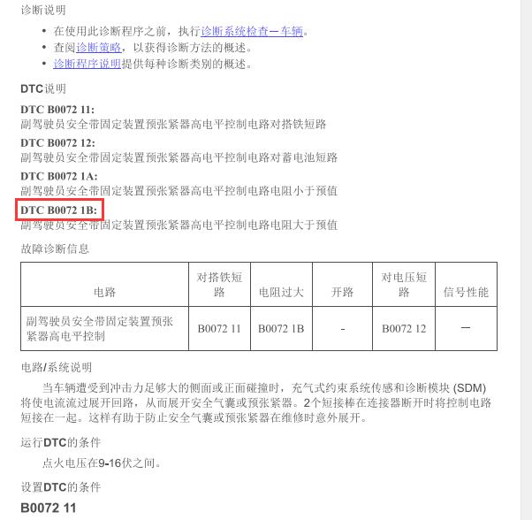 2020年别克昂科拉B0072-1B故障码资料