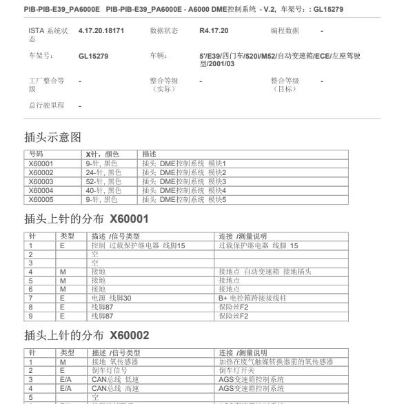 2001年宝马520i发动机针脚定义
