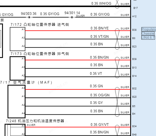 2020年沃尔沃XC90排气凸轮轴位置传感器电路图