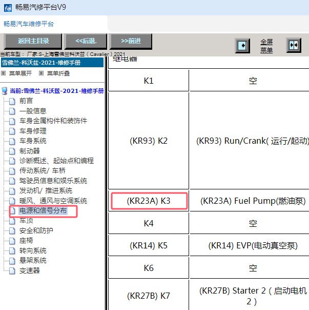 2021年上海雪佛兰-科沃兹 燃油泵继电器位置
