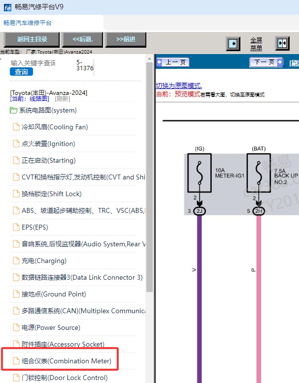 24年丰田Avanza组合仪表线路图