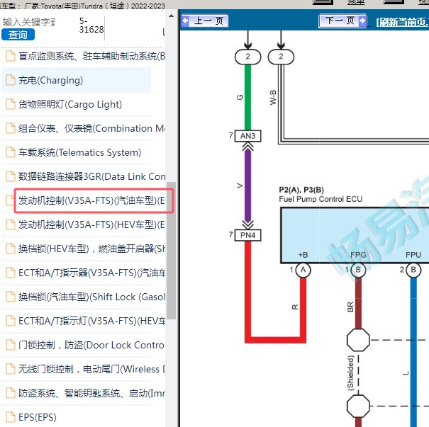 2022-2023年丰田坦途发动机电路图