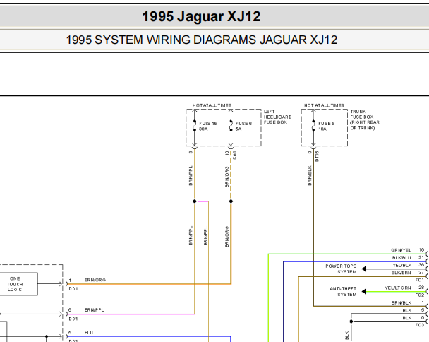 1995年捷豹XJ12车窗线路图